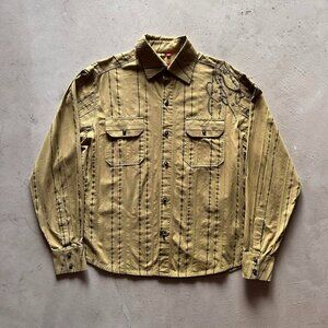 vintage 70s embroidered striped green shirt